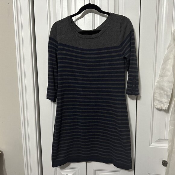Banana Republic Sweater Dress Women's Medium Striped Gray Blue Cotton - Picture 1 of 8